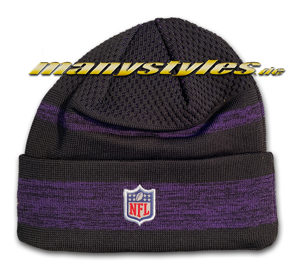 Minnessota Vikings  NFL Sideline Tech Knit Beenie Black Purple Yellow von New Era Backviewnflshieldlogo