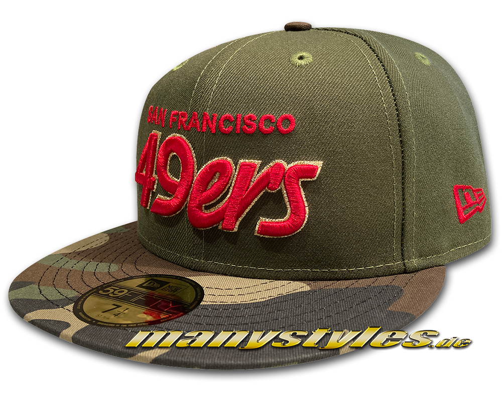 San Francisco 49ers NFL 59FIFTY Fitted manyStyles exclusive Camo Visor Cap in Rifle Green Woodland Camouflage von New Era