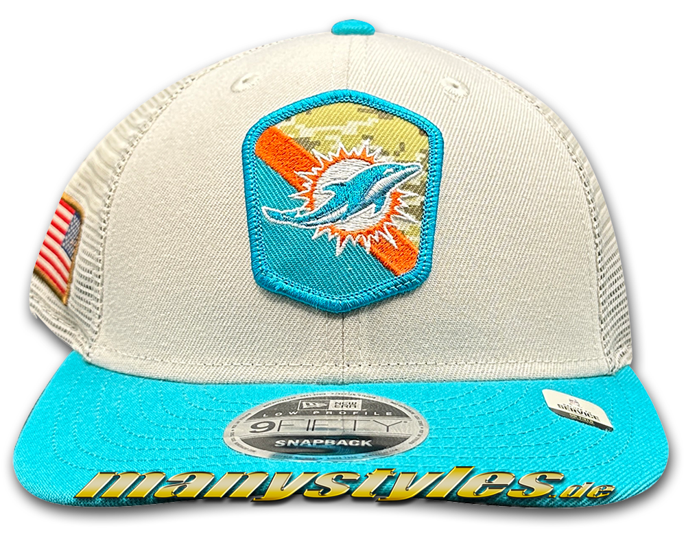 Miami Dolphins 9FIFTY NFL Salute 2 Service 950 Trucker Snapback Cap Digital Desert Camouflage OTC von New Era