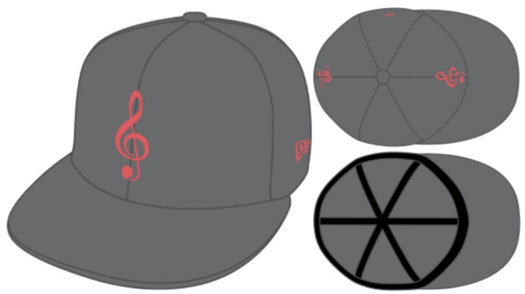 MANYSTYLES 59FIFTY Fitted exclusive Music Note Cap Storm Graphite Red von New Era Design Skribble