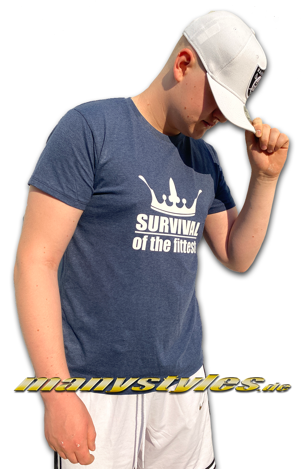 Survival of the Fittest Crown exclusive T-Shirt Heather Denim Bright White von Sol Front Backview Rückseite