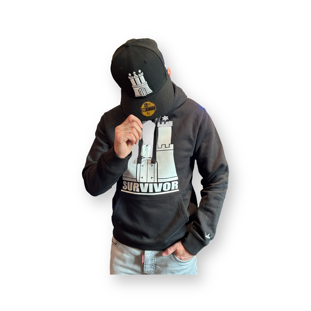 hamburg_eusive_hamburg_survivor_hhsurvivor_hooded_kapuzrnpullover_sweatshirt_survival_of_the_fittest_Black_White_Back_Backview_Real HH Hamburg Survivor exclusive Hammaburg Hooded Sweatshirt Kapuzenpullovervin Black White