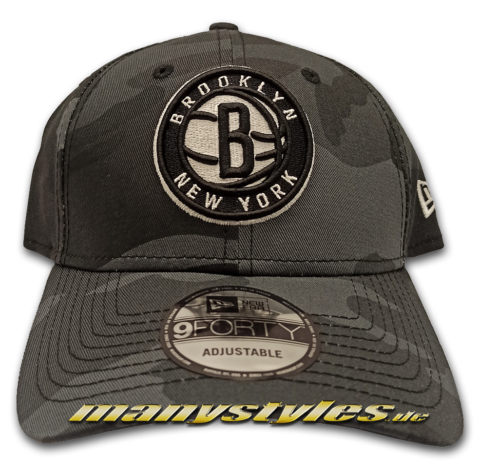 Brooklyn Nets 9FORTY NBA Adjustable Curved Visor Cap Dark Camo Black White OTC von New Era