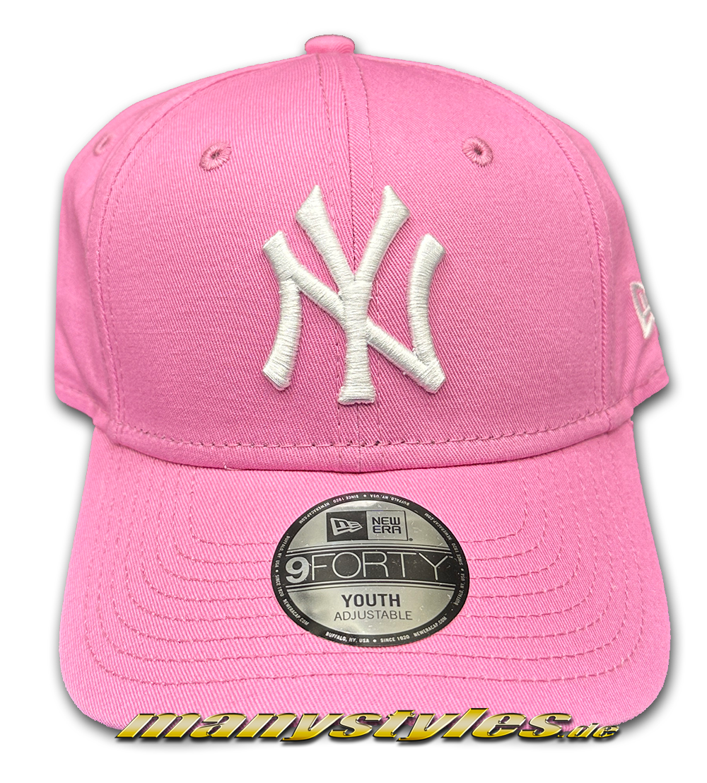manystyles_new_era_ny_yankees_mlb_9orfty_curved_visor_adjustable_league_essential_cap_baby_pink_white_rosa NY Yankees 9FORTY MLB Adjustable Cap Baby Pink White von New Era