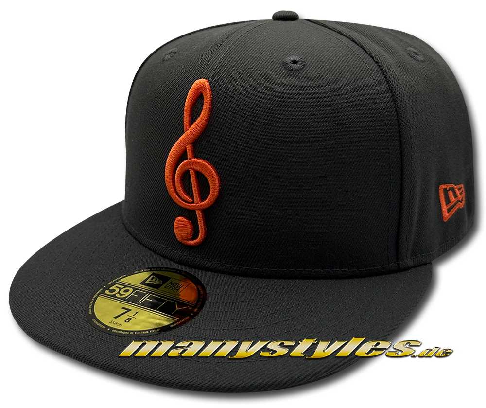 MANYSTYLES 59FIFTY Fitted exclusive Music Note Cap Graphite Lava Red von New Era Front 18stk Limitirt Frei