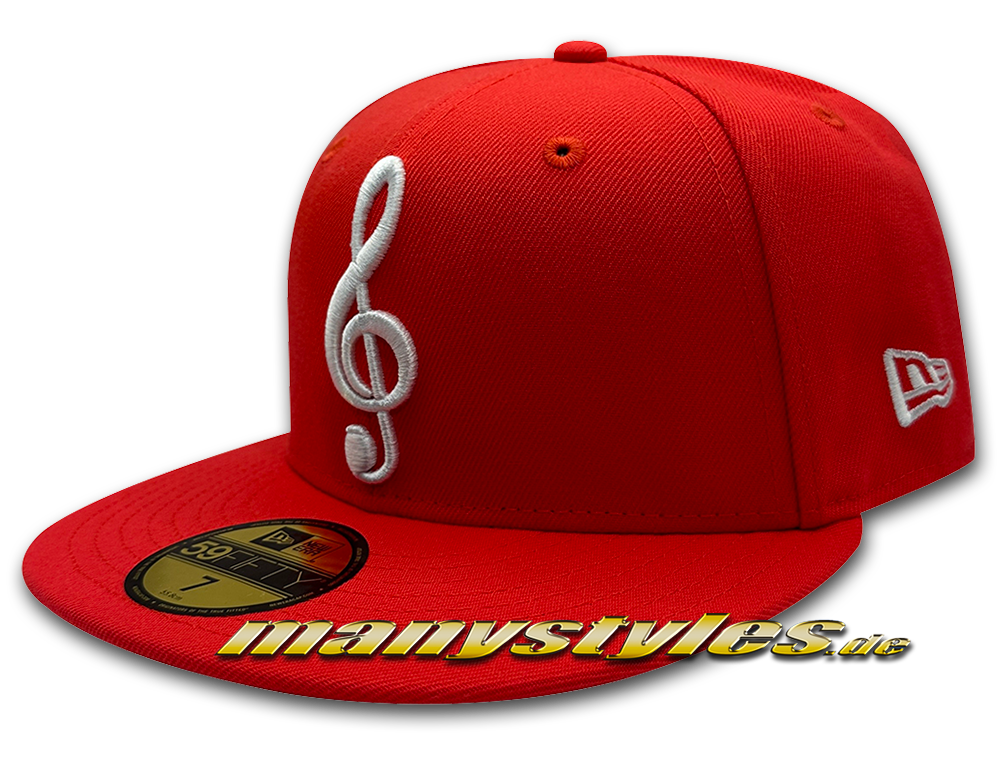 New Era Unlicensed 59FIFTY Fitted Cap Music Note Cap Lava Red Bright White exclusive Real