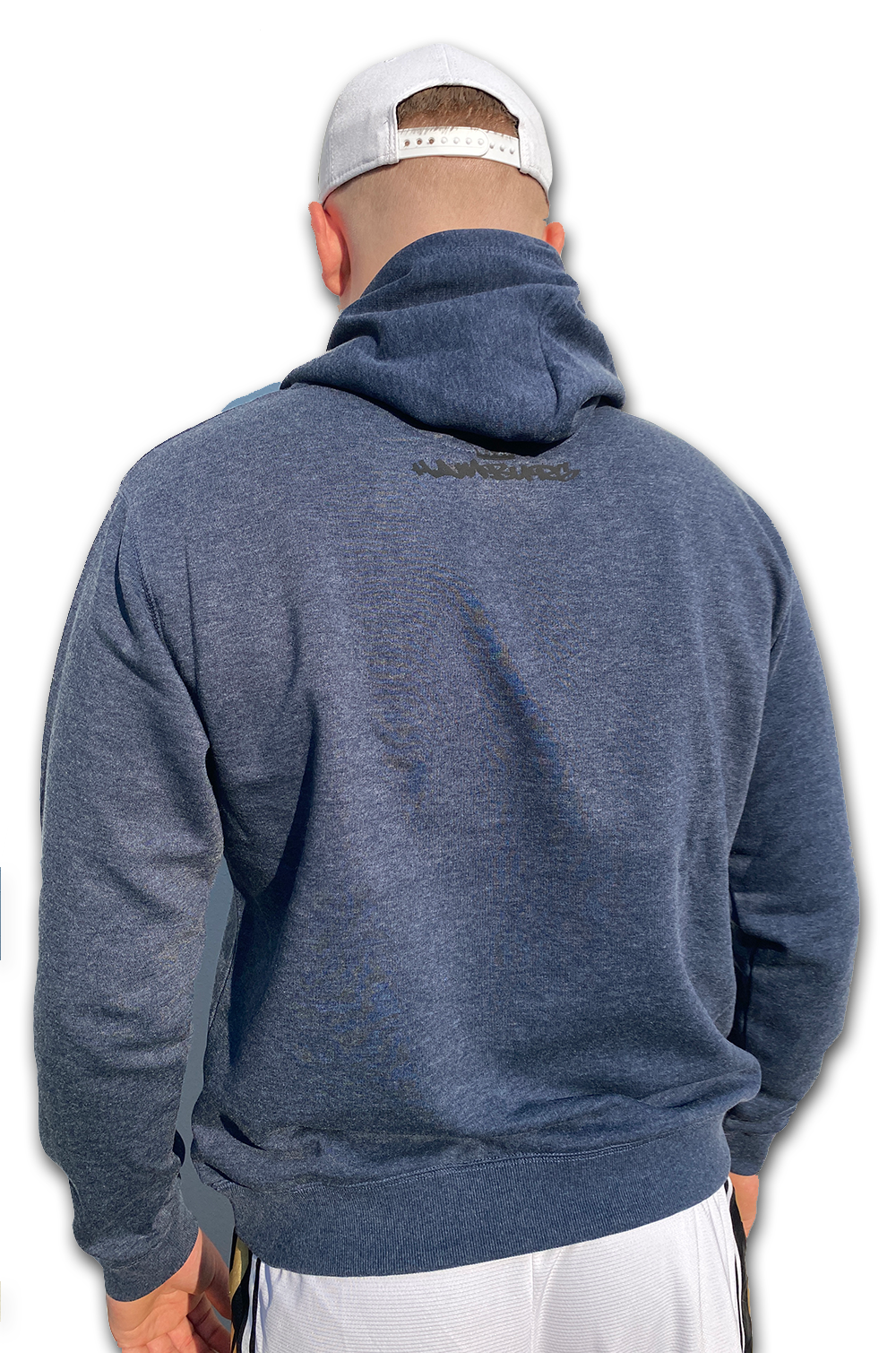 manystyles Survival of the Fittest Crown exclusive Hooded Sweatshirt mit Kapuze in Heather Denim Dark Black von Sol Front Real Male Model Backview