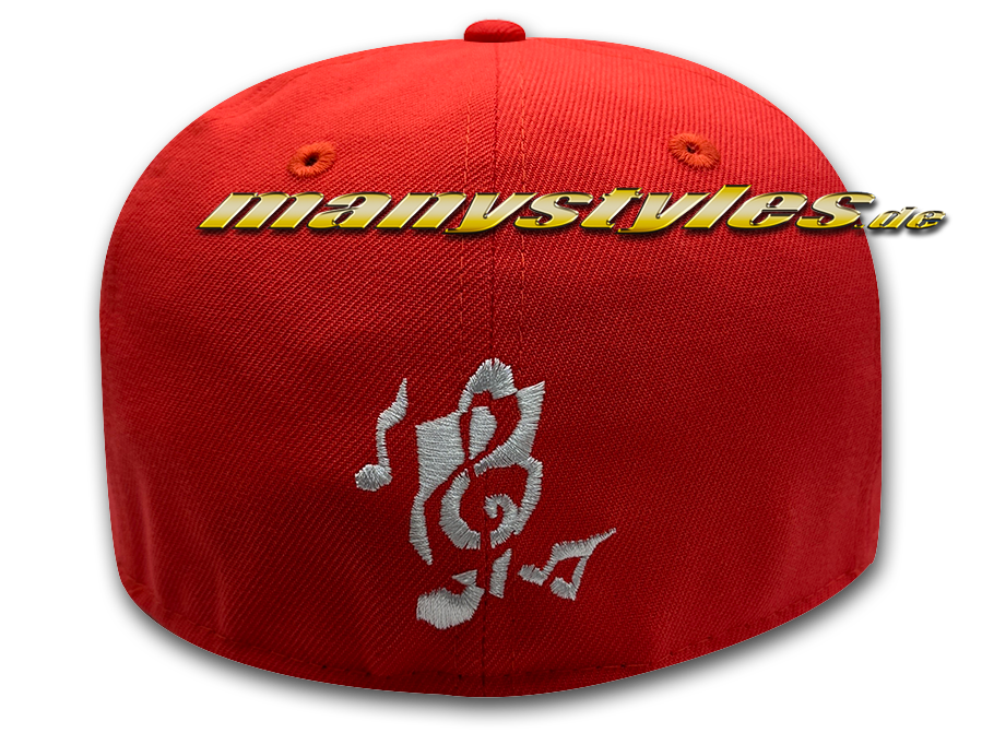New Era Unlicensed 59FIFTY Fitted Cap Music Note Cap Lava Red Bright White exclusive Real Backviewq