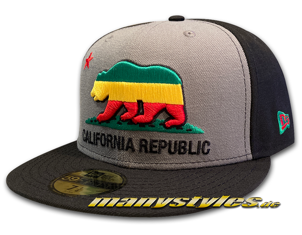 New Era Unlicensed Cap California Republic Cali exclusive Black Graphite Grey Jamaica Ltd ed 59FIFTY