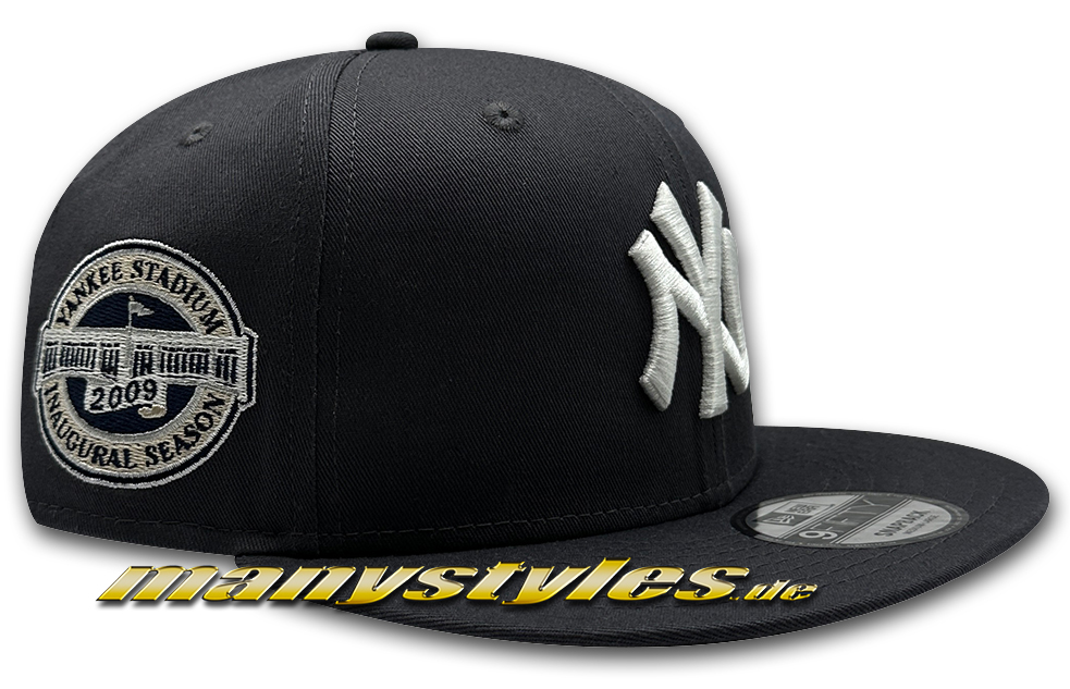 manystyles_new_era_ny_yankees_mlb_9fifty_snapback_cap_new_traditions_inaugural_yanbkee_stadium_2009_graphite_navy_bright_white_alternate_sidepatch_view NY Yankees MLB 59FIFTY Fitted Cap New Traditions Graphite Bright White von New Era Alternate View