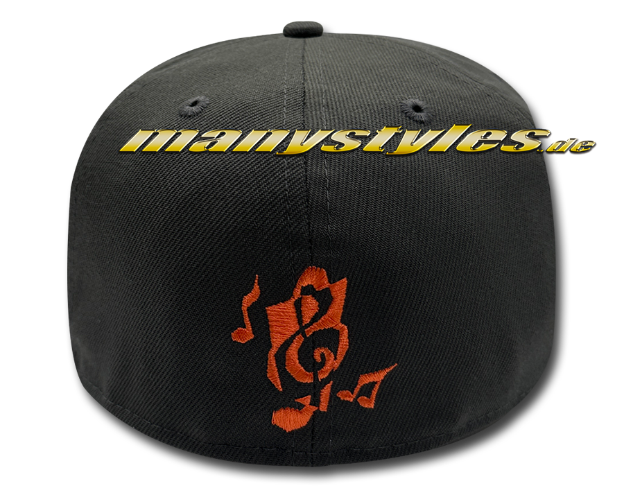 MANYSTYLES 59FIFTY Fitted exclusive Music Note Cap Graphite Lava Red von New Era Front 18stk Limitirt Frei Backview