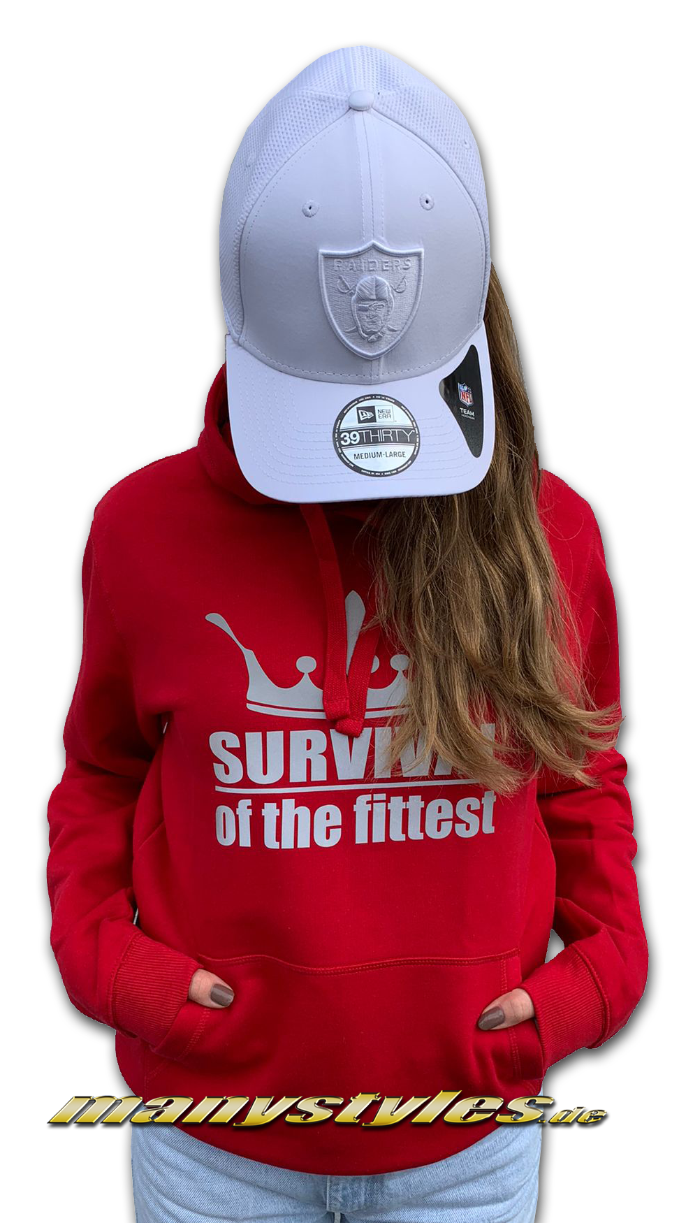 manystyles Survival of the Fittest Crown exclusive Hamburg Hooded Sweatshirt mit Kapuze in Fire Red 3M Reflected Print Material